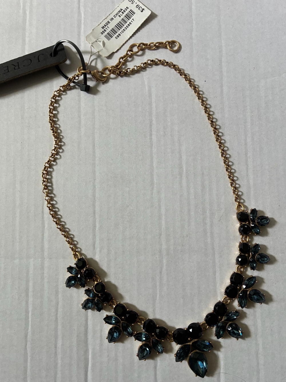 J. Crew Gold Tone Necklace with Teal and Black Stones